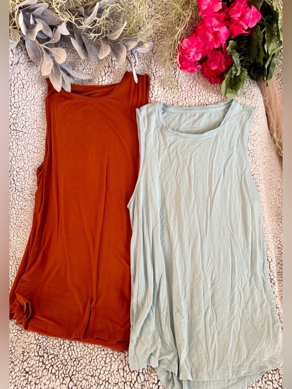 Bundle! Women’s Sleeveless Tank Top - Rust and Light Blue